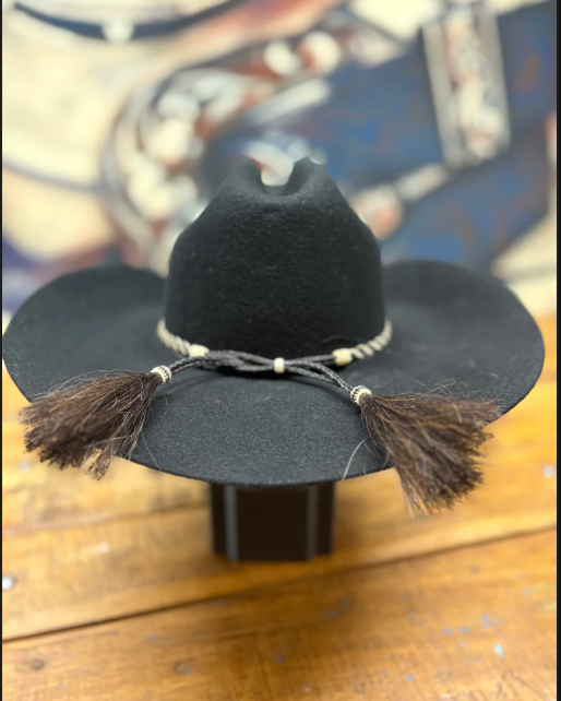 Hat Band - Horsehair with Tassels 3/8 - Black/White