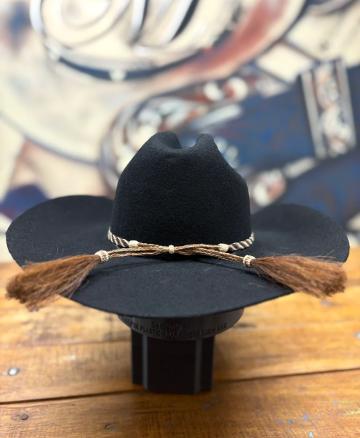 Hat Band - Horsehair with Tassels 3/8 -Brown/White