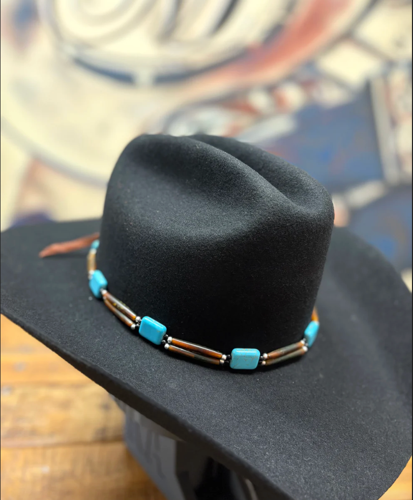 Hat Band - Bone/Horn - Teal Brown