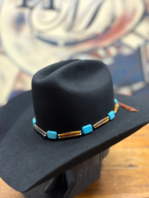 Hat Band - Bone/Horn - Teal Brown