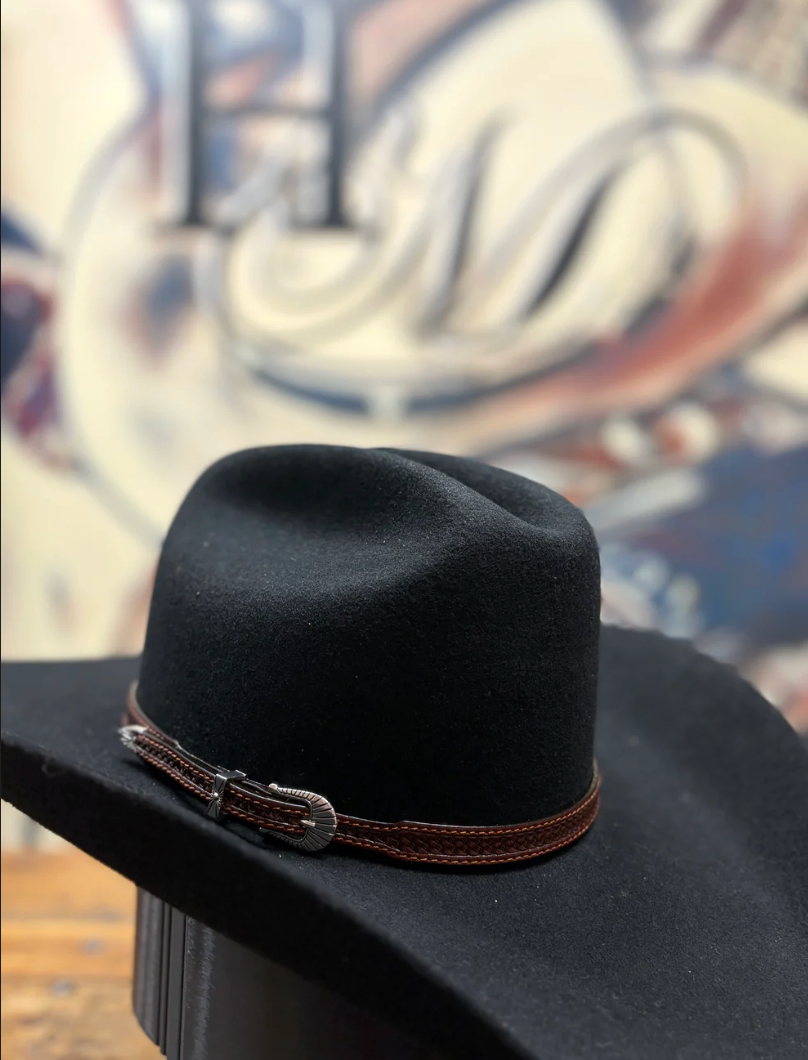 Hat Band - Leather - Weave 1/2 w Buckle - Brown