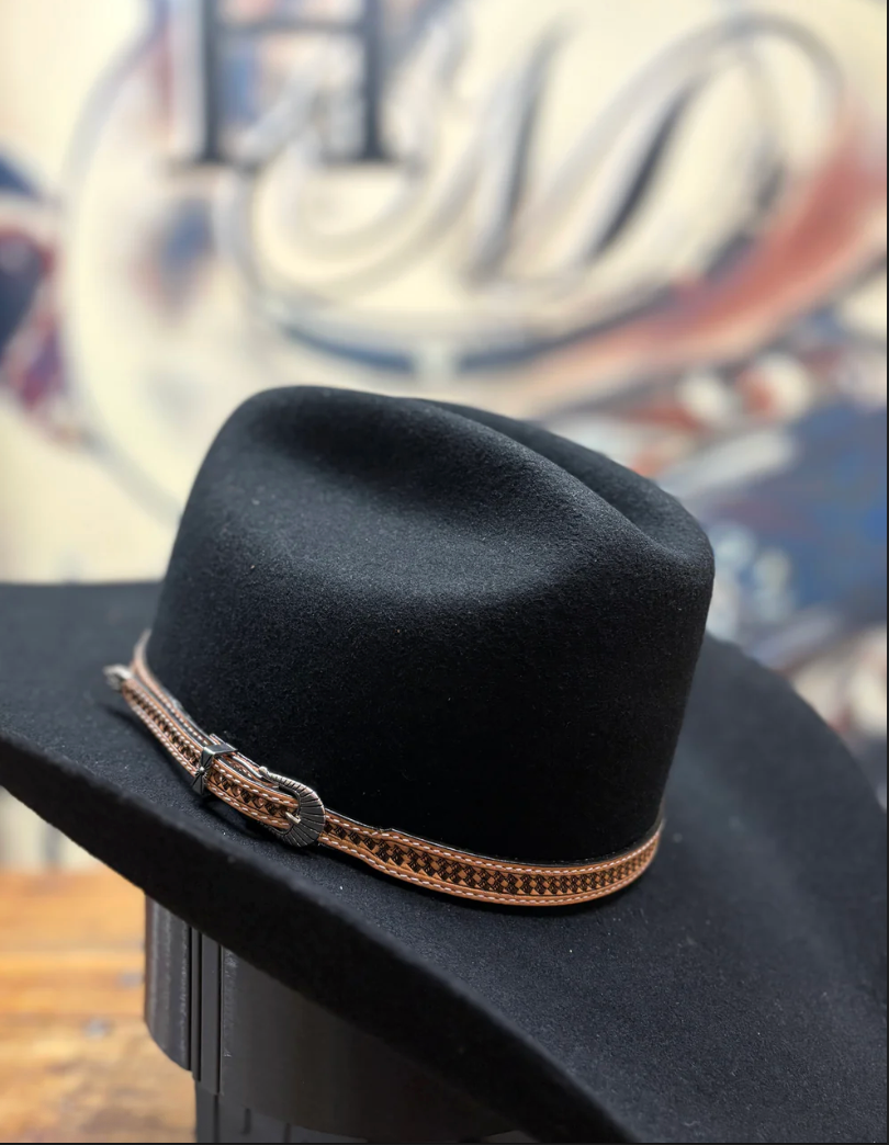 Hat Band - Leather - Weave 1/2 w Buckle - Tan