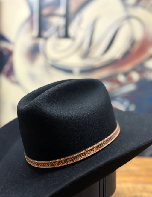 Hat Band - Leather - Weave 1/2 w Buckle - Tan