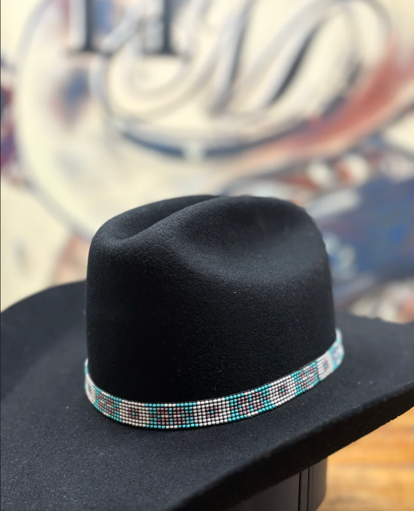 Hat Band - 5/8" Beaded - Blue/Pink/White